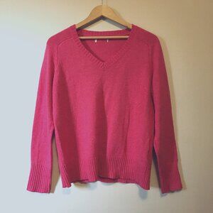 Malibu Pink Soft Angora Wool Blend Knit V-Neck Sweater
